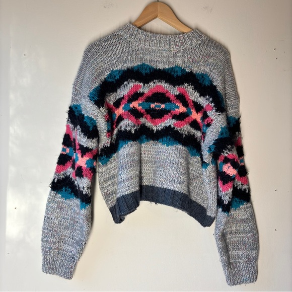 Free People I Heart You Wool Sweater Fuzzy Cropped Multicolored OB710276 Size M - Picture 8 of 11